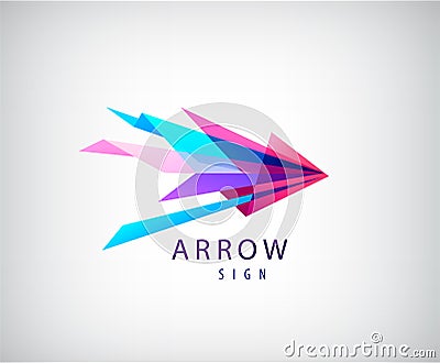 Vector abstract arrow logo, origami faceted icon, web Vector Illustration