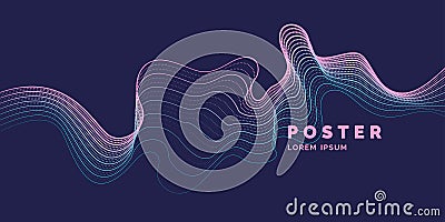 Vector abstract background with a colored dynamic waves, line and particles. Vector Illustration