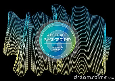 Vector abstract background with a colored dynamic waves and lines. Yellow and blue lines on black background. Abstract background Vector Illustration