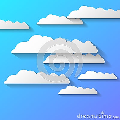 Vector abstract background composed of white paper clouds over blue. Eps10. Vector Illustration