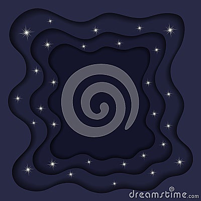 Vector abstract background in dark blue with stars in paper cut style. Cartoon Illustration