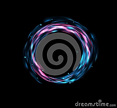 vector abstract background with glowing, bright, futuristic circle on a black background. Element for design, template, banner Vector Illustration