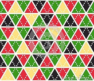 Vector abstract background, seamless pattern. Christmas colors triangles texture. Red green yellow geometric mosaic Vector Illustration