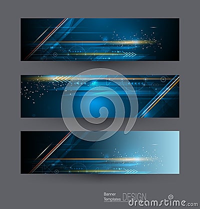 Vector abstract banners set with image of speed movement pattern and motion blur over dark blue color. Vector Illustration