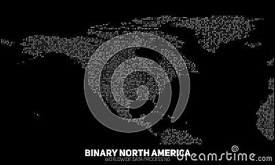 Vector abstract binary North America map. Continents constructed from binary numbers. Global information network. Vector Illustration