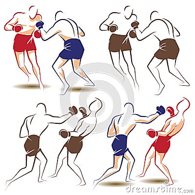 Vector abstract boxers in the ring during the fight. Vector Illustration