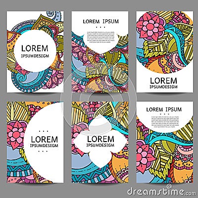 Vector abstract brochures in doodle style.Design templates vintage frames and backgrounds. Vector Illustration