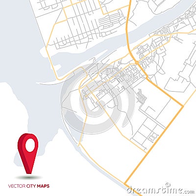 Vector abstract city map with red pointer Vector Illustration