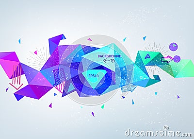 Vector abstract colorful blue faceted crystal banner, 3d shape with triangles, geometric, modern template. Vector Illustration