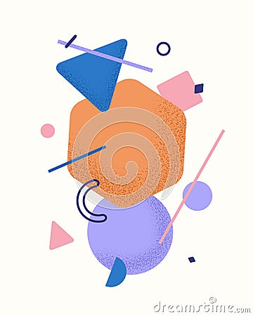Vector abstract composition of geometric elements with trendy grain textured shadow. Modern contemporary minimalistic illustration Vector Illustration