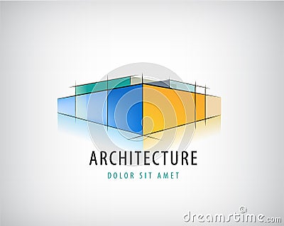 Vector abstract 3d architecture sign, building plan logo, house design Vector Illustration