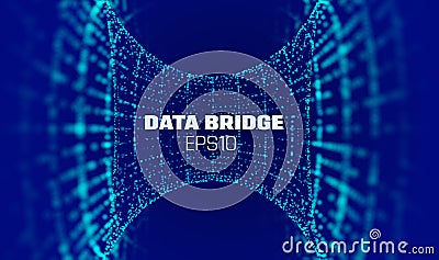 Vector abstract 3d big data visualization. Data security bridge. Computer network security technology. Wave flow Vector Illustration
