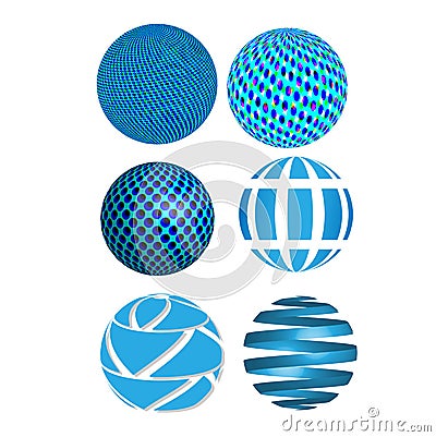 Vector abstract 3D blue spheres, globes, graphic design icons, abstract circles Vector Illustration