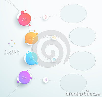 Vector Abstract 3d Circles Linked Number 1 to 4 Infographic Vector Illustration