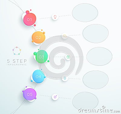 Vector Abstract 3d Circles Linked Number 1 to 5 Infographic Vector Illustration