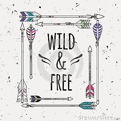 Vector abstract ethnic frame with arrows and typographic text Vector Illustration