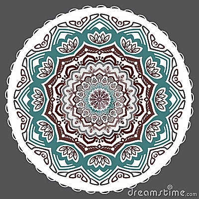 Vector abstract floral twelve-pointed mandala on a grey background. Vector Illustration