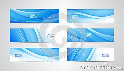 Vector abstract flow wavy banners set. Water, stream, energy stream horizontal backgrounds. Wave Liquid, transparent Vector Illustration