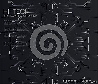 Vector Abstract futuristic circuit board, Illustration high computer technology dark black color background. Vector Illustration