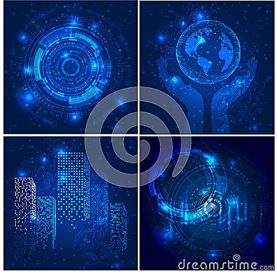 Vector Abstract futuristic posters, Illustration high computer technology dark blue color background. Vector Illustration