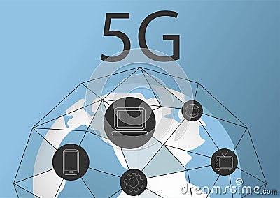 Vector abstract 5G new wireless internet connection background. Global network high speed network. 5G symbol. Concept in blue Vector Illustration