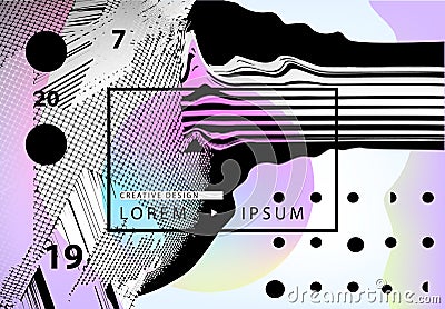 Vector abstract geometric background with trendy glitch art elements. Horizontal orientation poster Vector Illustration