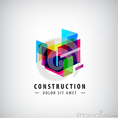 Vector abstract geometric construction, structure logo. Colorful 3d architecture Vector Illustration