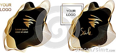 Vector abstract graphics composition of lines and waves, gold on black Vector Illustration
