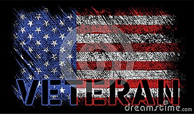 Vector abstract grunge brushed USA Flag with Veteran text Vector Illustration