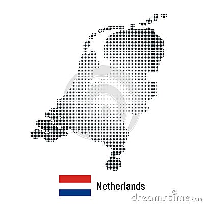 Vector abstract halftone illustration of Netherlands map with national flag. Vector Illustration