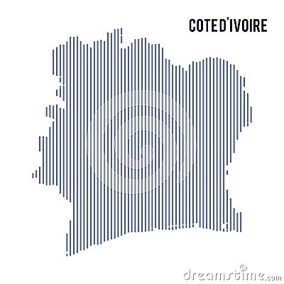 Vector abstract hatched map of Cote D`ivoire with vertical lines isolated on a white background. Cartoon Illustration