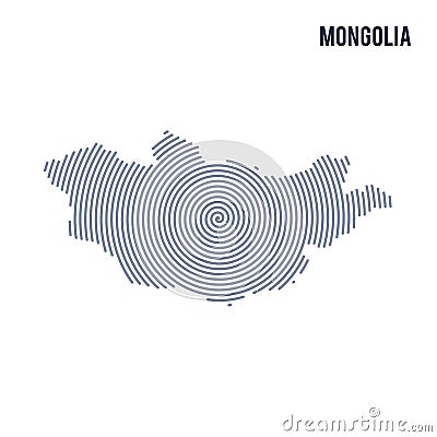 Vector abstract hatched map of Mongolia with spiral lines isolated on a white background. Cartoon Illustration