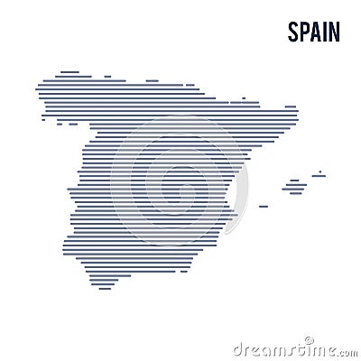Vector abstract hatched map of Spain with lines isolated on a white background. Vector Illustration