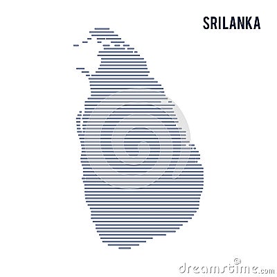 Vector abstract hatched map of Sri Lanka with lines isolated on a white background. Cartoon Illustration