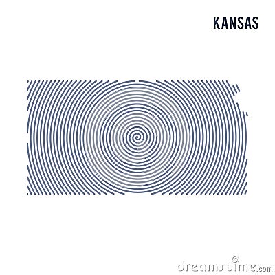Vector abstract hatched map of State of Kansas with spiral lines isolated on a white background. Cartoon Illustration