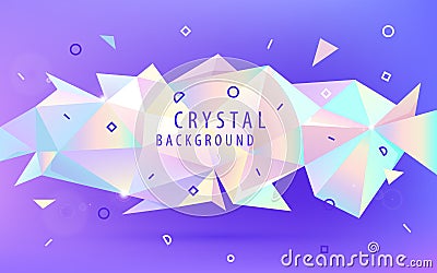 Vector abstract holographic 3d shape, facet triangle low poly banner, background. Shiny trendy colors horizontal Vector Illustration