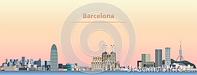 Vector abstract illustration of Barcelona city skyline at sunrise Vector Illustration