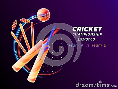 Vector abstract illustration of cricket sport from colored liquid splashes and brush strokes with neon lines and colored Vector Illustration