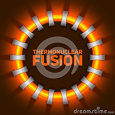 Vector abstract illustration of thermonuclear fusion reactor. Plasma current flows in toroidal field coils. Vector Illustration