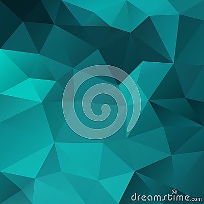 Vector irregular polygonal square background - triangle low poly pattern - blue green, aqua, turquoise, teal color Vector Illustration