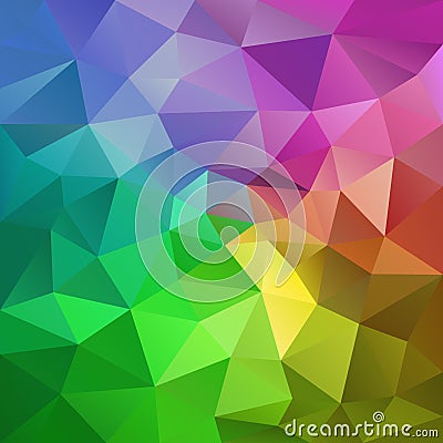 Vector irregular polygonal square background - triangle low poly pattern - full color spectrum rainbow - pink, orange, gr Vector Illustration