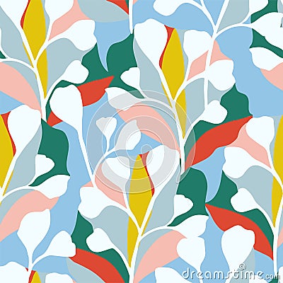 Vector abstract leaf with color-blocking background illustration seamless repeat pattern Vector Illustration
