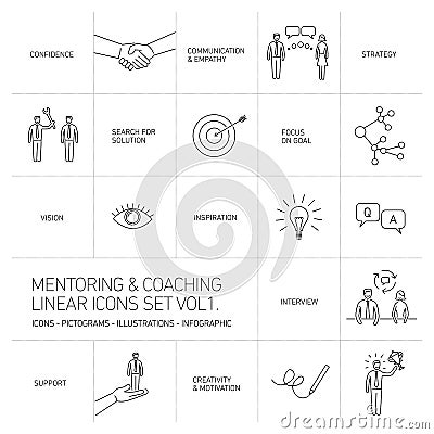 Vector abstract mentoring and coaching linear icons Stock Photo