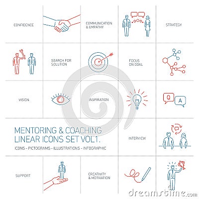 Vector abstract mentoring and coaching linear icons Stock Photo