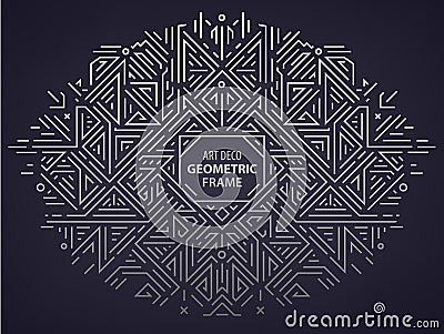 Vector abstract monogram geometric frame, vintage linear silver background. Art deco border. Trendy cover, graphic Vector Illustration