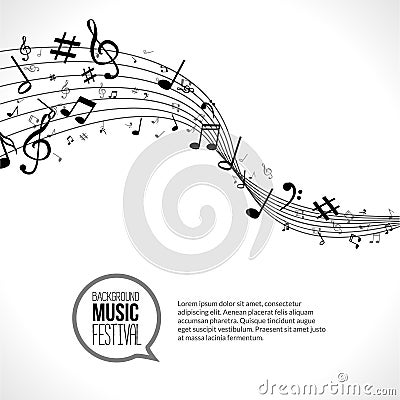 Vector abstract Music notes and lines. On white background. Musical concept Vector Illustration