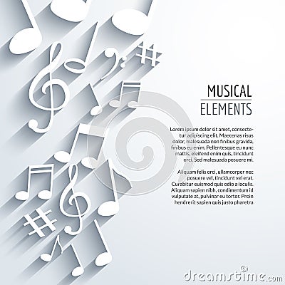 Vector abstract Music notes with shadows. On white background. Musical concept Vector Illustration