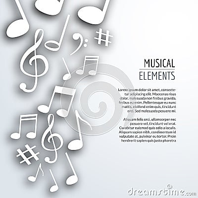 Vector abstract Music notes with shadows. On white isolated background. Musical concept Vector Illustration