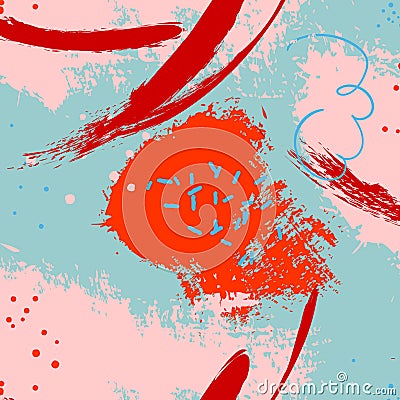 Vector abstract paint backdrop. Stain handmade contrast pattern. Trendy grunge orange red blue ink. Dirty gouache li Vector Illustration