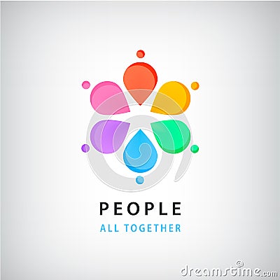 Vector abstract people in circle logo. Global concept, flower petals, rainbow colors icon Vector Illustration